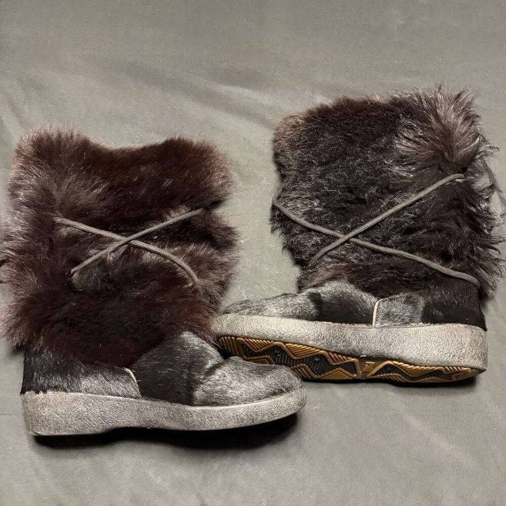 Vtg‎ Apres Wool Leather Italian Oscar Sport Taiga Black Faux Fur Boots EU 40 EU